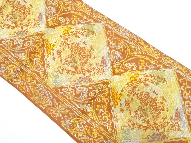 JAPANESE KIMONO / ANTIQUE FUKURO OBI / SILK / WOVEN FLORAL ARABESQUE